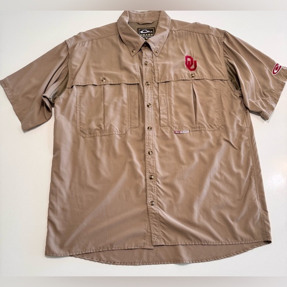 Drake Other - Drake Clothing Company Mens Vented Short Sleeve Oklahoma OU Shirt Size Large Tan